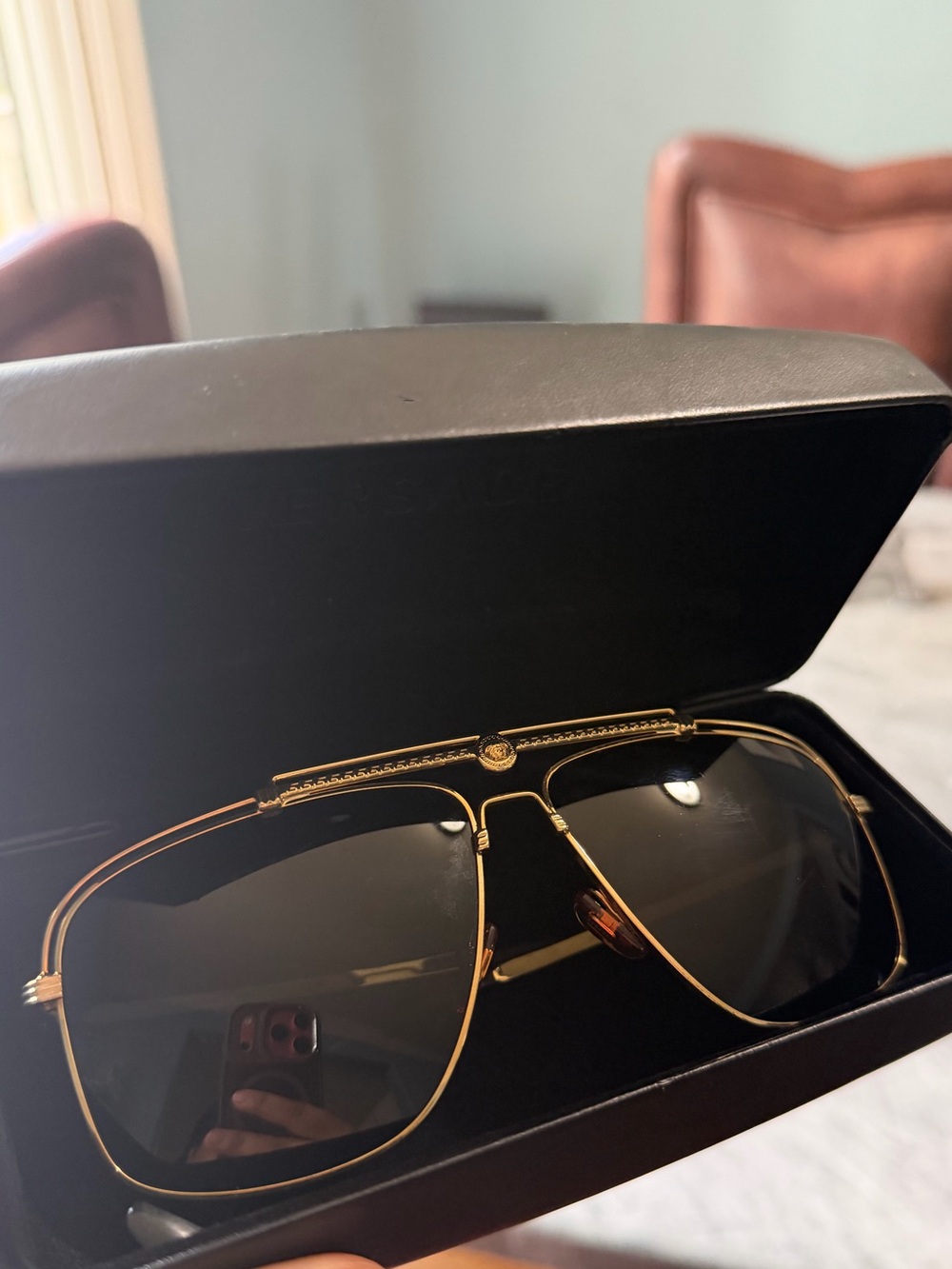 Versace Gold Metal Aviator Sunglasses with Black Lenses - Men